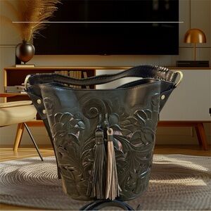 Patricia Nash Otavia Cut Out Tooling Leather Bucket Bag